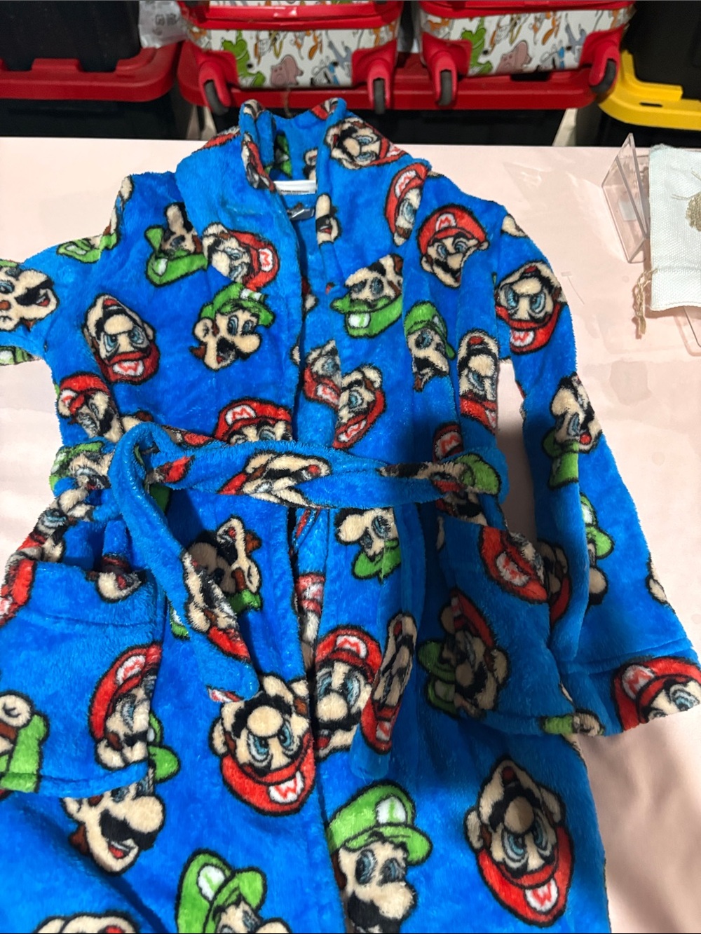Super Mario Blue Kids Fleece Robe with Belt